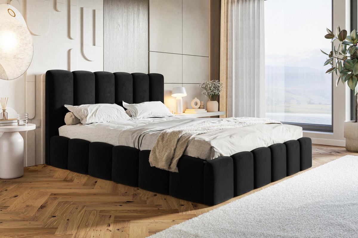 POLSTERBETT 160x200 Palermo mit Bettkasten, Lattenrost Schwarz - Schwarz, Holz/Textil (160/200cm) - Emporius