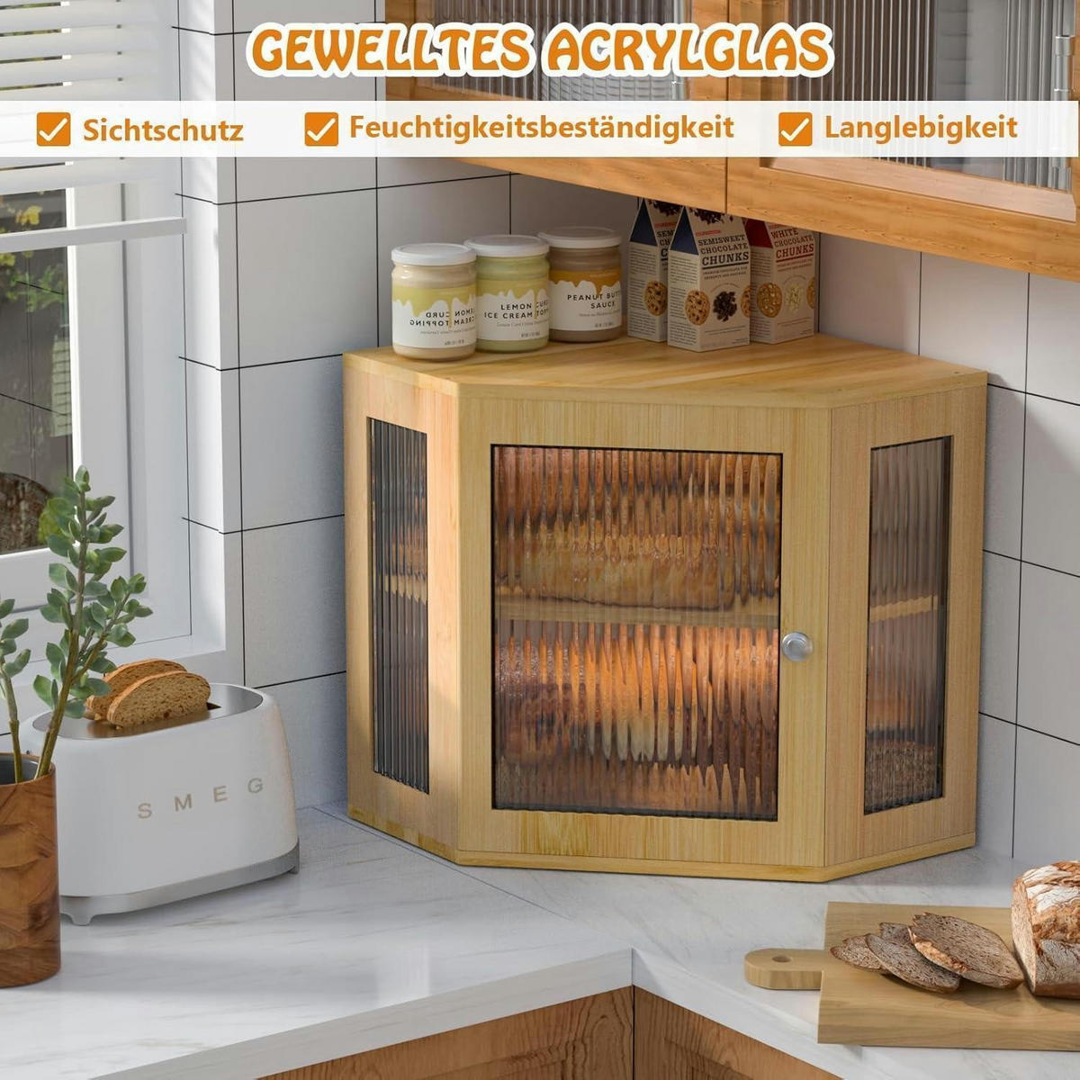 BROTKASTEN Ecke Bambus 32 x 32 x 35 cm - Hellbraun, Naturmaterialien (17.5/31/40cm)