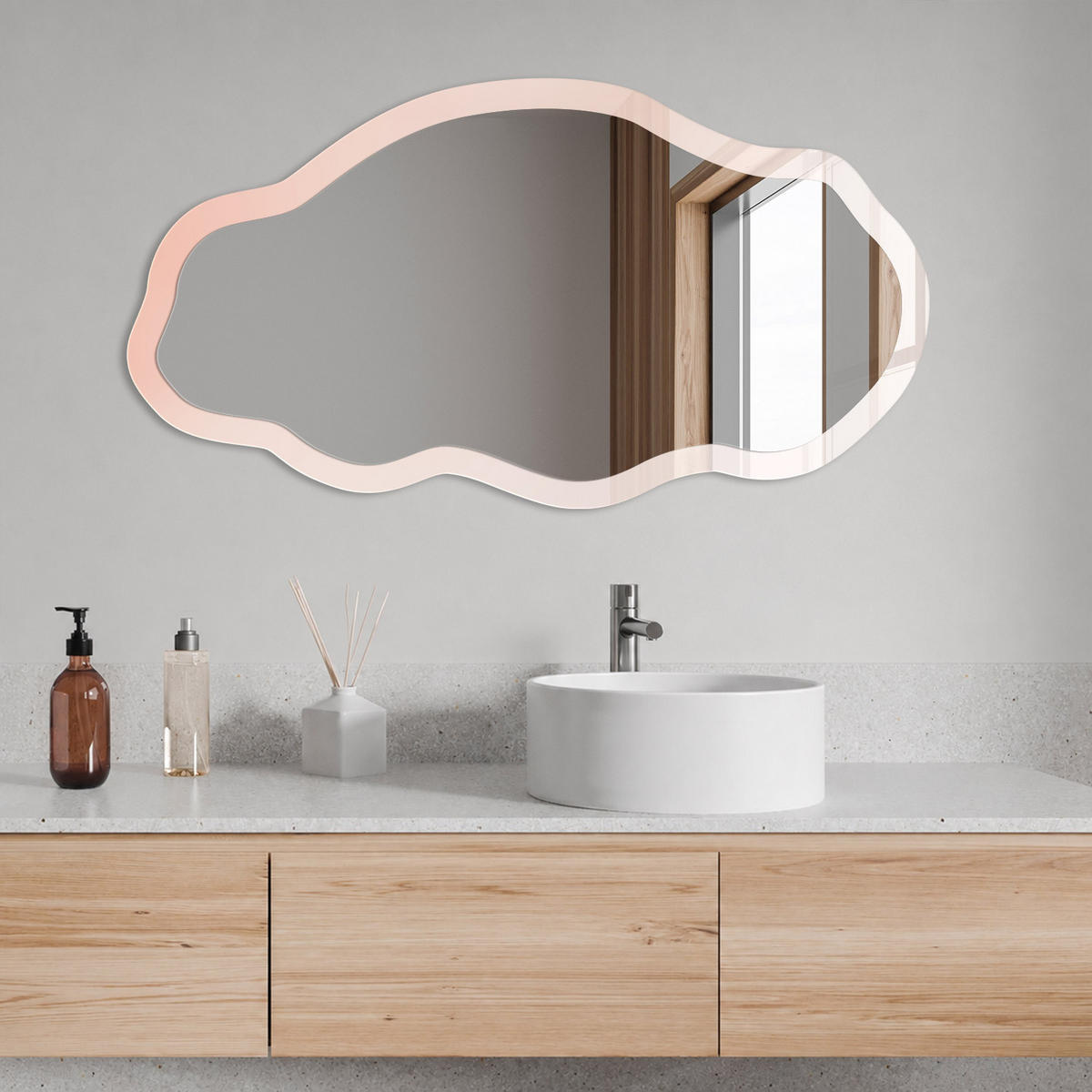 SPIEGEL 90x45 cm asymmetrisch mit Druck - Pastellminimalismus - Transparent, Glas (45/90/0.4cm) - TULUP