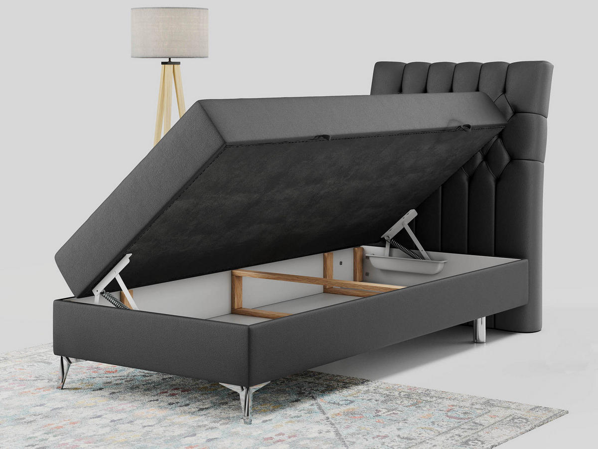 BOXBETT MILEN 90/200 Dunkelgrau Kunstleder - H4 - Rechts Seite - Dunkelgrau, Holz/Textil (90/200cm) - MKS