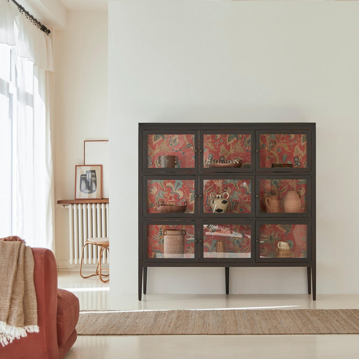 VITRINENSCHRANK Tana Schwarz aus Ulme - Schwarz, Holz (160/160/40cm) - Tikamoon