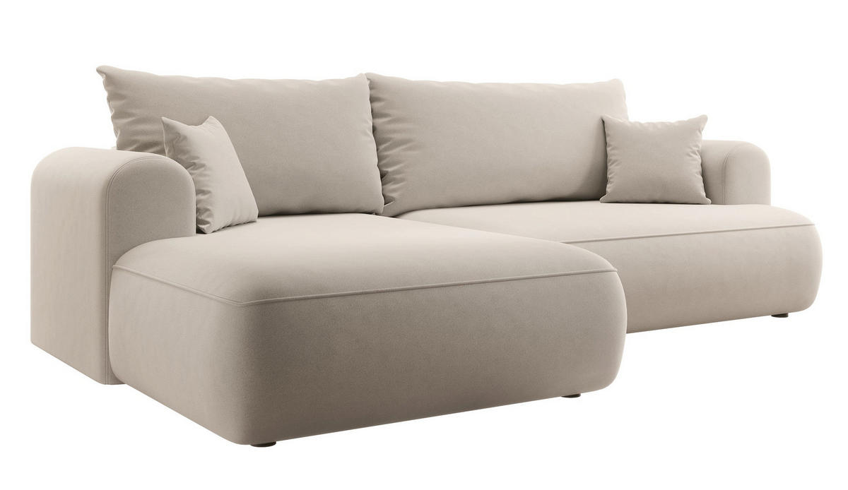 ECKSOFA Ovo Hellbeige Velours - Ecru/Schwarz, Kunststoff/Textil (260/165cm) - Selsey