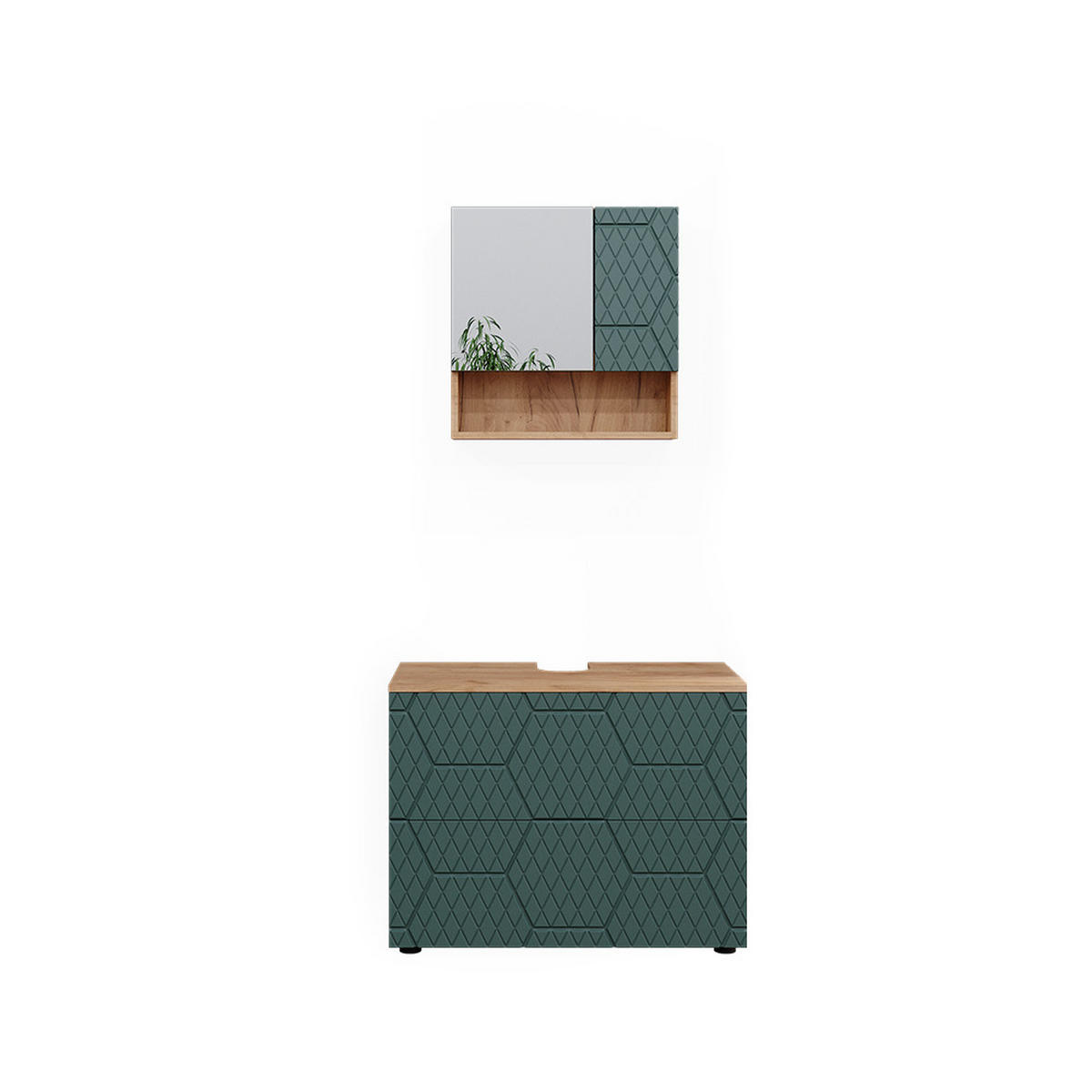 BADMÖBEL-SET Irma Grün 2 Teile - Honigeiche/Grün, Holzwerkstoff (80/58.6/41cm) - Vicco