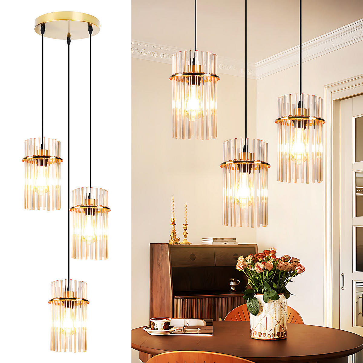 PENDELLEUCHTE Sage 25/25/150 cm - Goldfarben, Glas (25/25/150cm) - ZMH