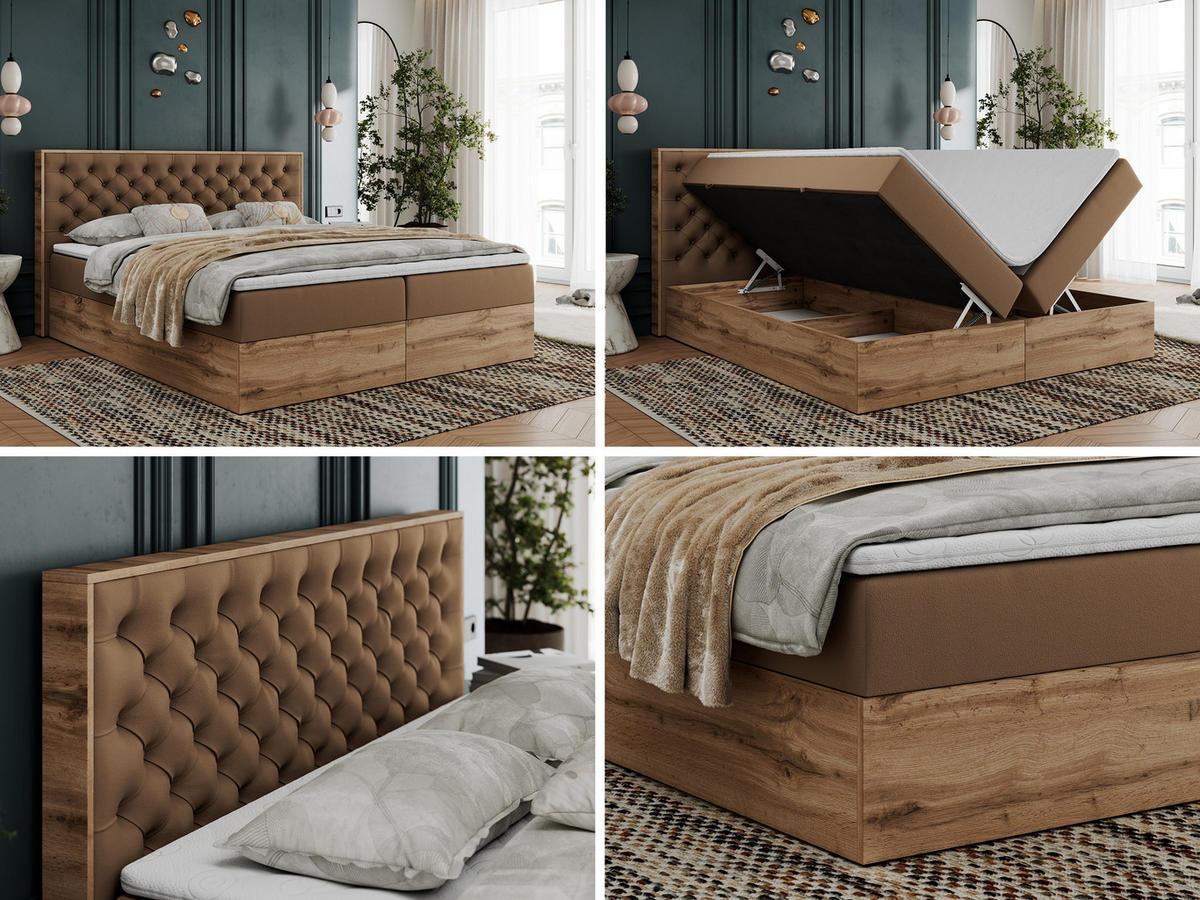 BOXBETT ALBERO 3 - 180/200 Braun Kunstleder - H3 - Braun, Holz/Textil (180/200cm) - MKS