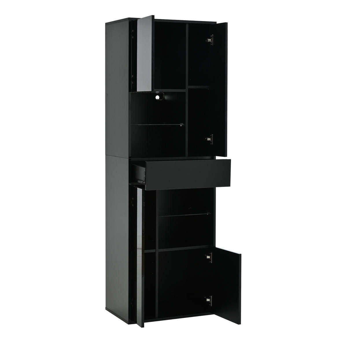 VITRINE 55/38/170 cm schwarz aus Spanplatte mit LED und Hochglanzfront - Schwarz, Holzwerkstoff (55/170/38cm) - OKWISH
