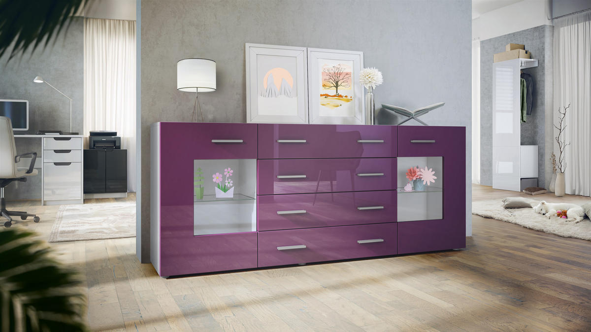 SIDEBOARD Noah Brombeer Hochglanz - Brombeere, Holzwerkstoff (166/72/35cm) - Vladon