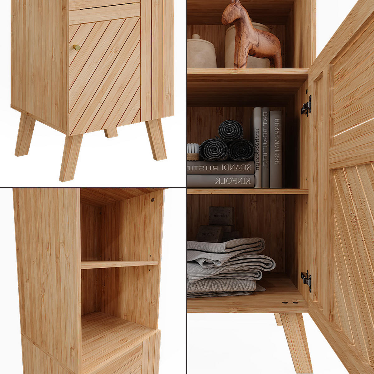 BADSCHRANK Lucie Bambus 40 x 177 cm mit 2 Türen - Grün, Holzwerkstoff (40/177/36cm) - Vicco