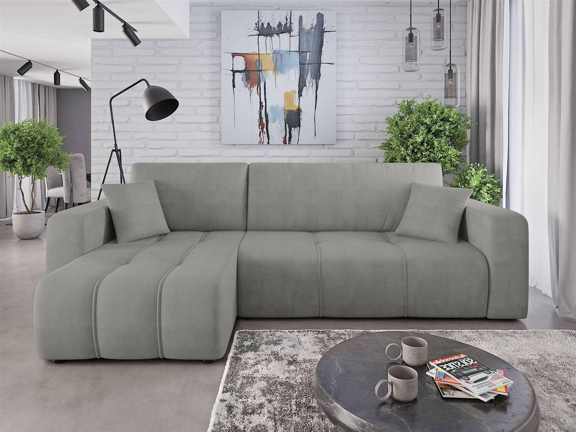 ECKSOFA Dagny Mit Schlaffunktion - Hellgrau, Holzwerkstoff/Textil (248/146cm) - Fun Möbel
