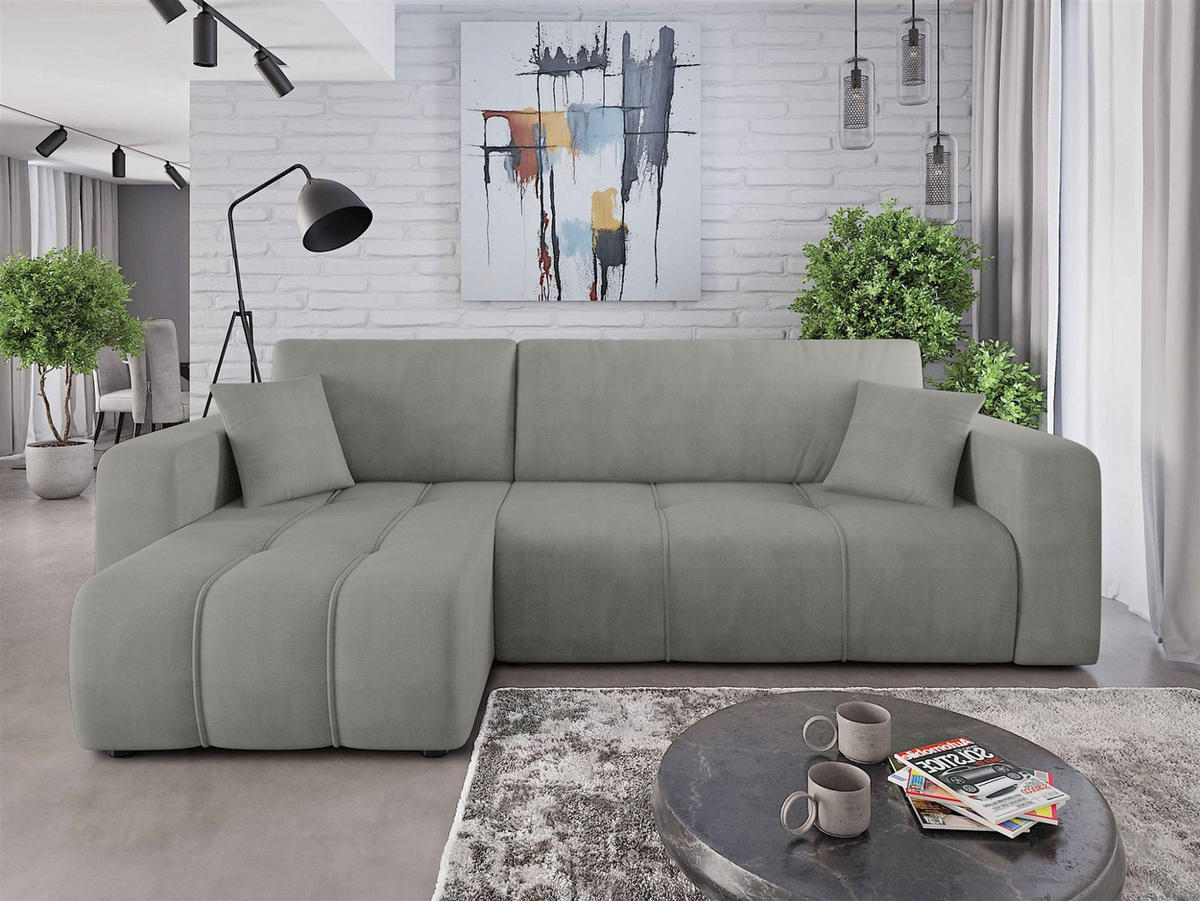 ECKSOFA Dagny Mit Schlaffunktion - Hellgrau, Holzwerkstoff/Textil (248/146cm) - Fun Möbel