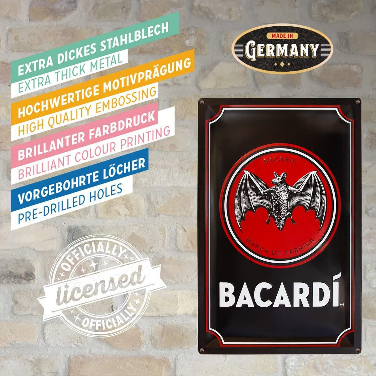 BLECHSCHILD 40/60 cm Bacardi Logo Black - Multicolor, Metall (40/60/1cm) - Nostalgic-Art