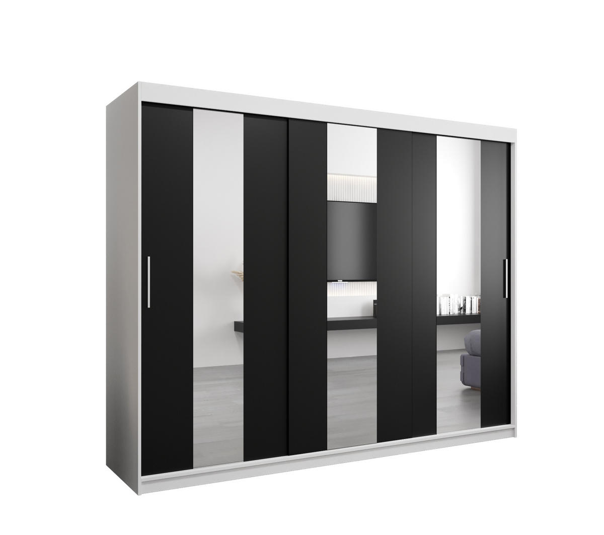 SCHWEBETÜRENSCHRANK 200/250/62 2-türig - Silberfarben/Schwarz, Holz/Kunststoff (250/200/62cm) - Abiks Möbel