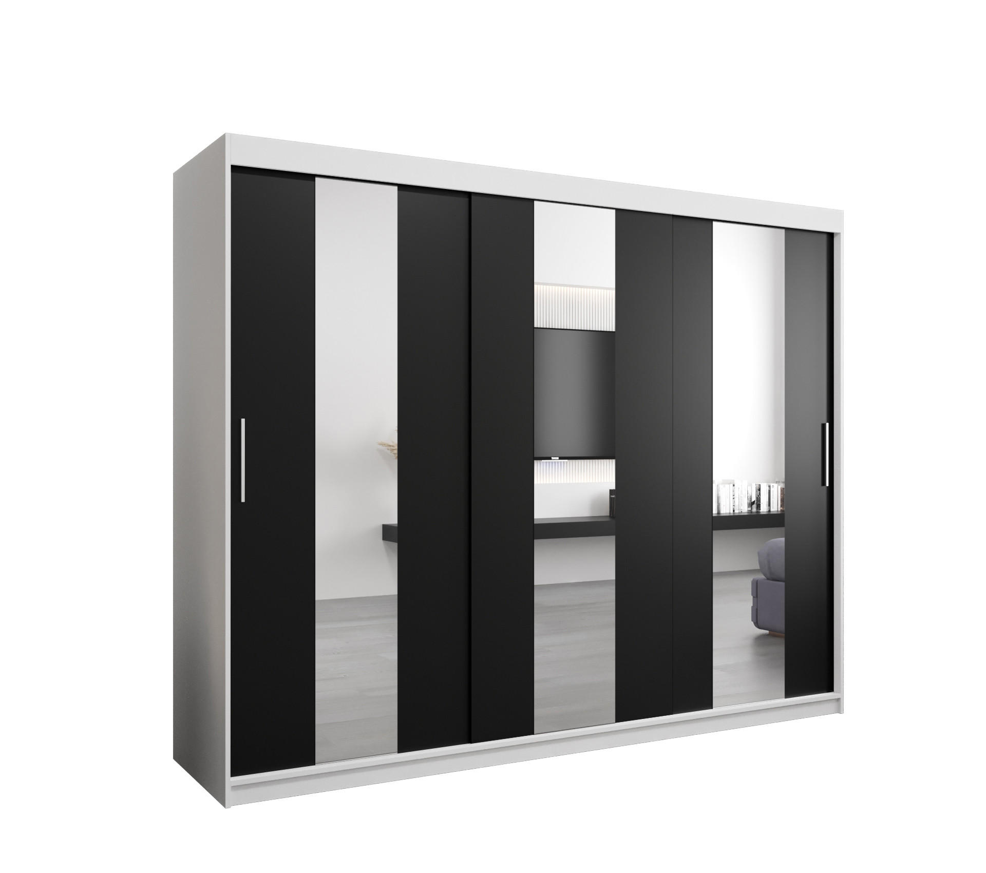 Abiks Möbel SCHWEBETÜRENSCHRANK Weiß, Schwarz 250cm × 62cm × 200cm