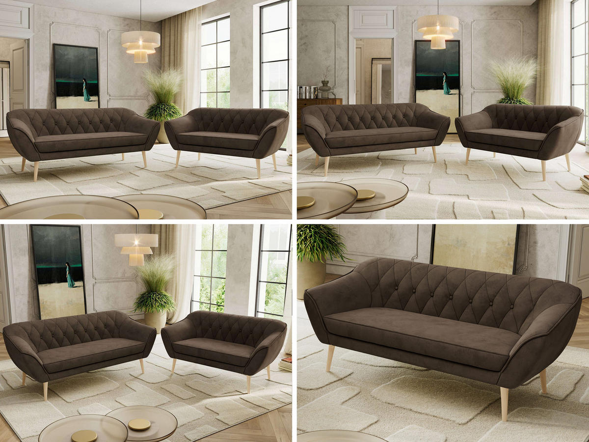 SEDACÍ SOUPRAVA 3+2 PIRS - Hnědá Samet - Dřevěné nohy - tmavě hnědá/barva buku, kompozitní dřevo/textil (180/75/74cm) - MKS