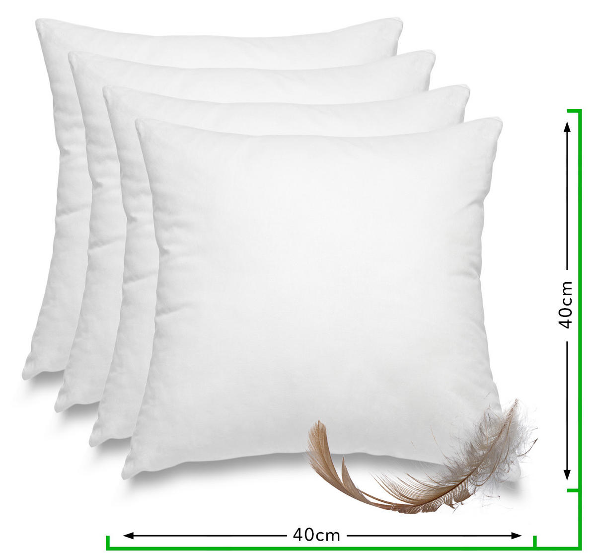 FEDERKISSEN 4er Set 100% Federn 40/40 cm Bezug aus 100% Baumwolle - Weiß, Textil (40/40cm) - wometo