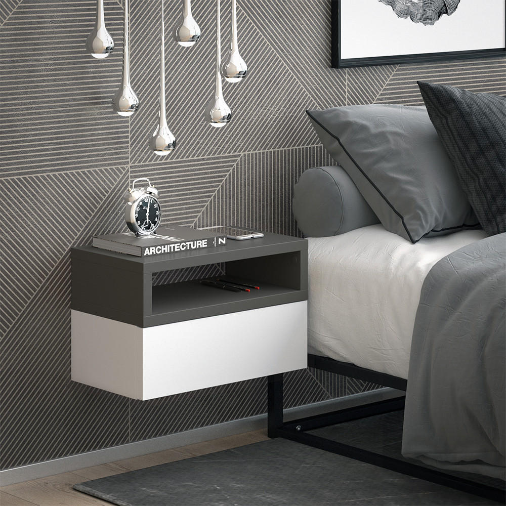 NACHTTISCH Urbano Anthrazit 45 x 28 cm - Anthrazit/Weiß, Holzwerkstoff (45/28/25.3cm) - Vicco