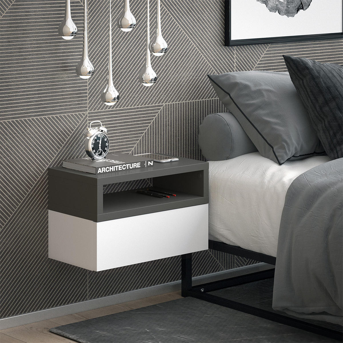 NACHTTISCH Urbano Anthrazit 45 x 28 cm - Anthrazit/Weiß, Holzwerkstoff (45/28/25.3cm) - Vicco