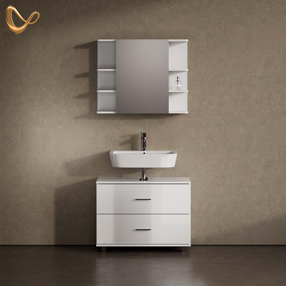 BADMÖBEL-SET Eisak Weiß Hochglanz 2 Teile, Unterschrank 80 cm - Weiß Hochglanz, Holzwerkstoff (80/60/33cm) - Livinity®