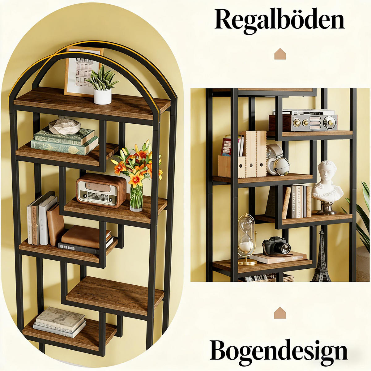 BÜCHERREGAL Schwarz/Rustikalbraun 7 Ebenen 80/30/180 cm - Schwarz, Holzwerkstoff (80/180/30cm) - PANGIVO