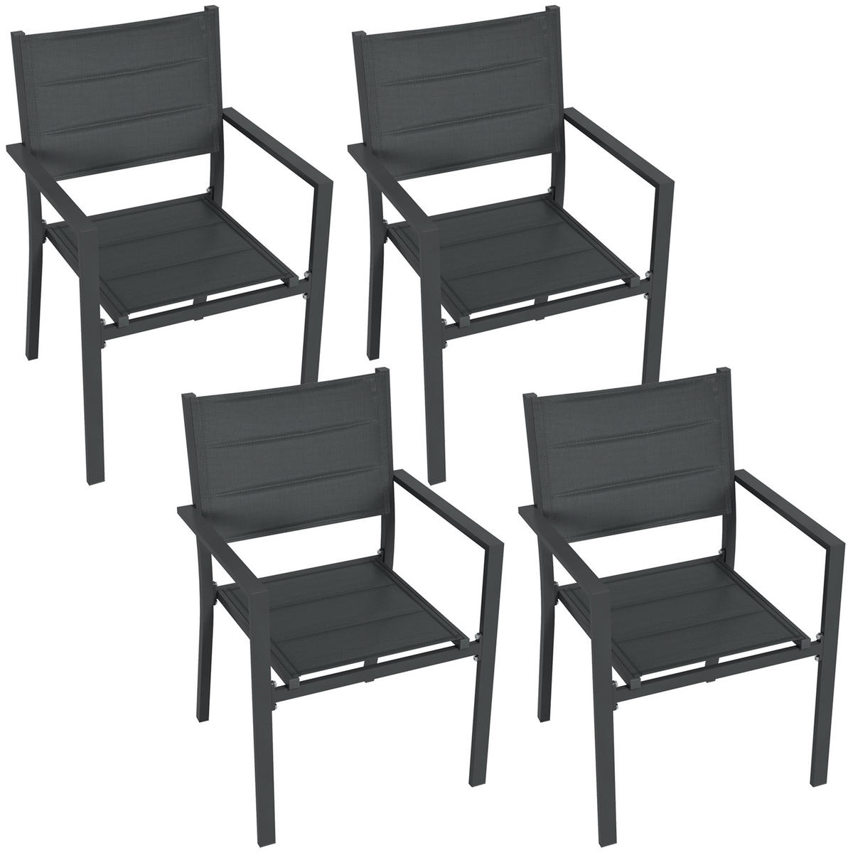 GARTENSESSEL 4er-Set DE-13214 stapelbar mit Armlehnen, Aluminium - Grau, Metall (57.5/87/56.5cm) - ComfortXL