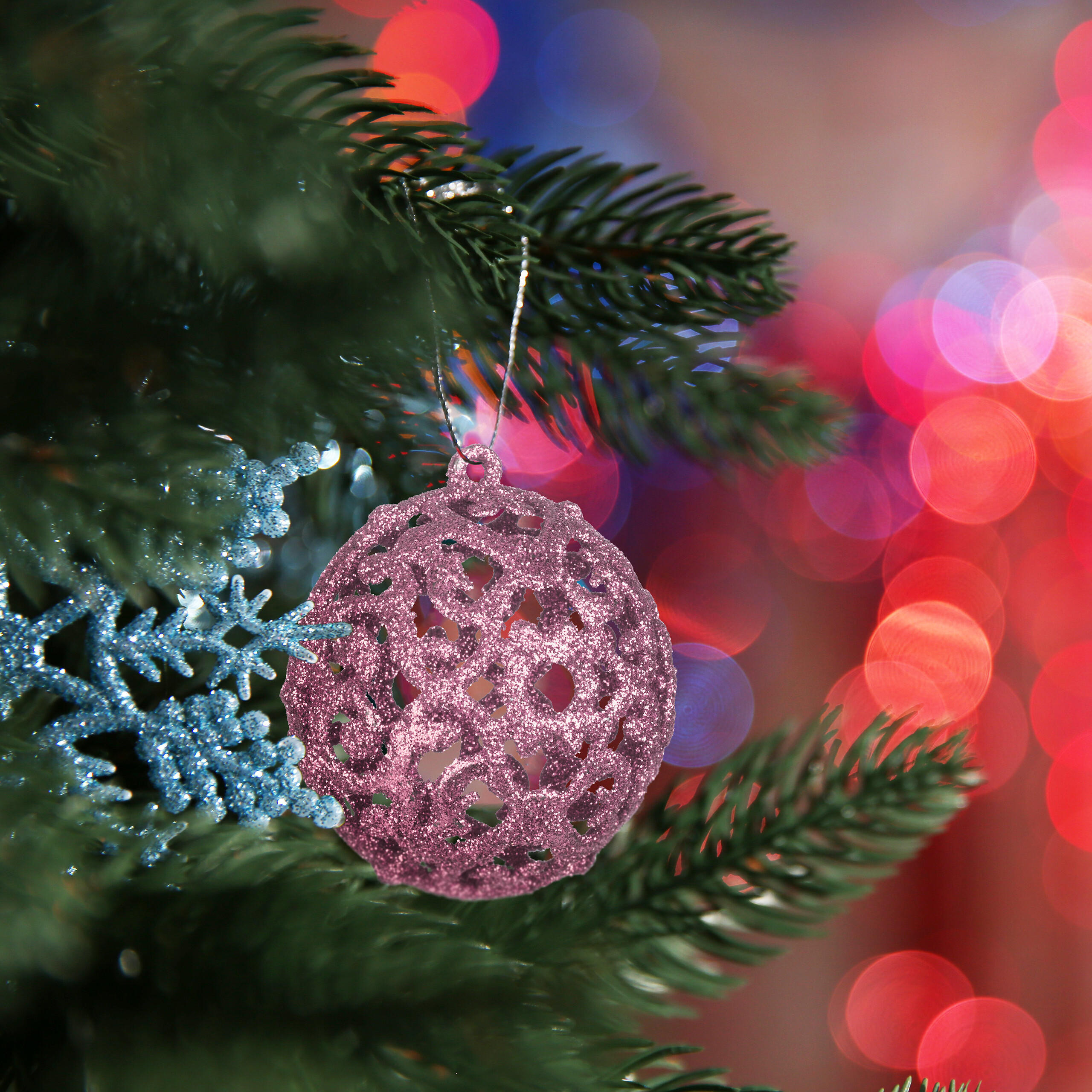 WEIHNACHTSKUGELN-SET 50-tlg. - Rosa, Kunststoff (6/7/6cm) - Relaxdays