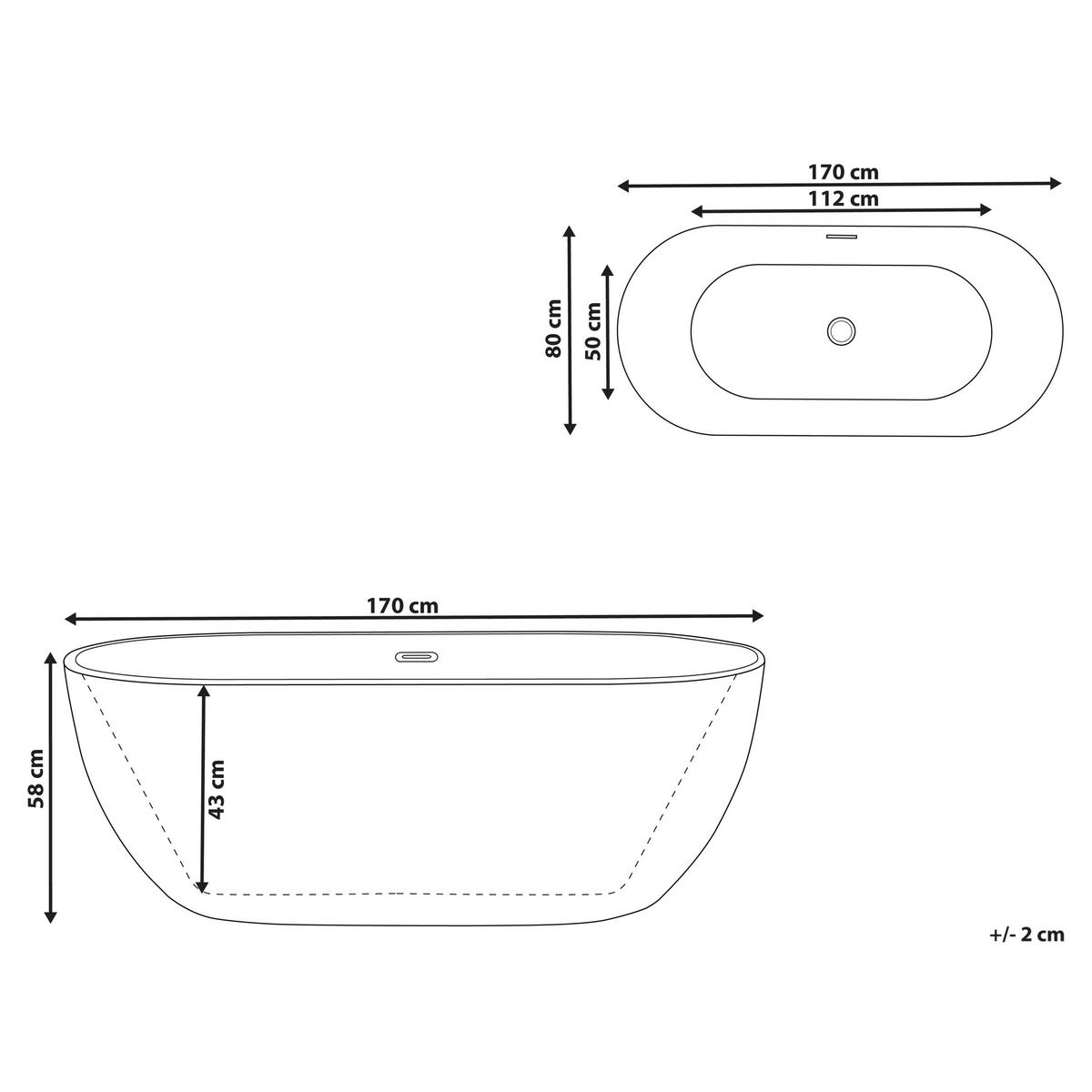 BADEWANNE FREISTEHEND 80x170x58 cm rot Carrera - Rot, Kunststoff (80/58/170cm) - Beliani
