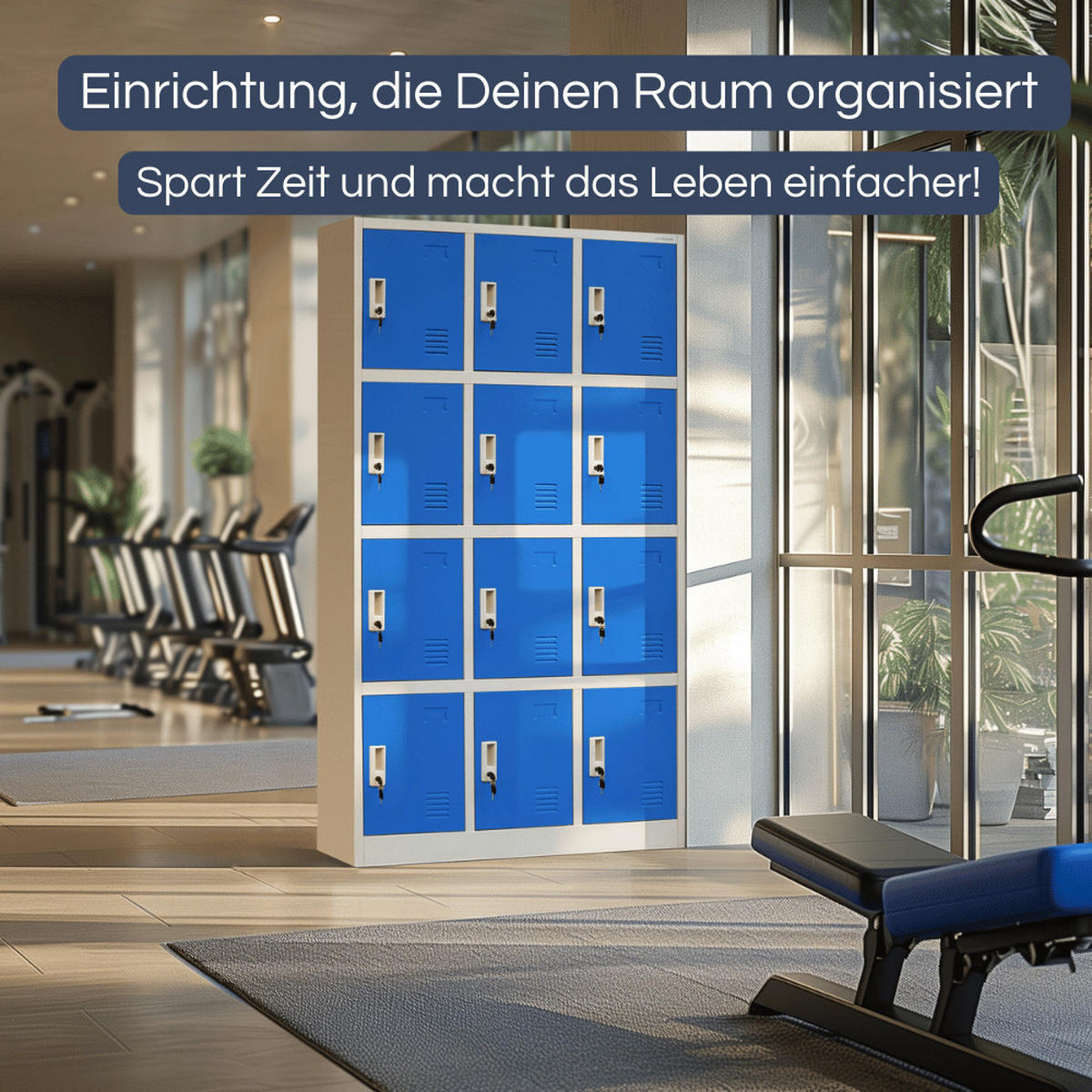 SCHLIESSFACHSCHRANK Spind BERN 12 Fächer185x90x40cm Grau-Blau - Grau, Metall (90/185/40cm) - DELUKE