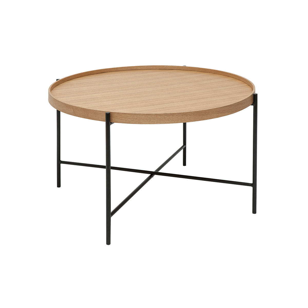 COUCHTISCH Rund Helles Holz Schwarz Metall D75 cm BASSY - Grün, Holz (75/75/45cm) - Miliboo