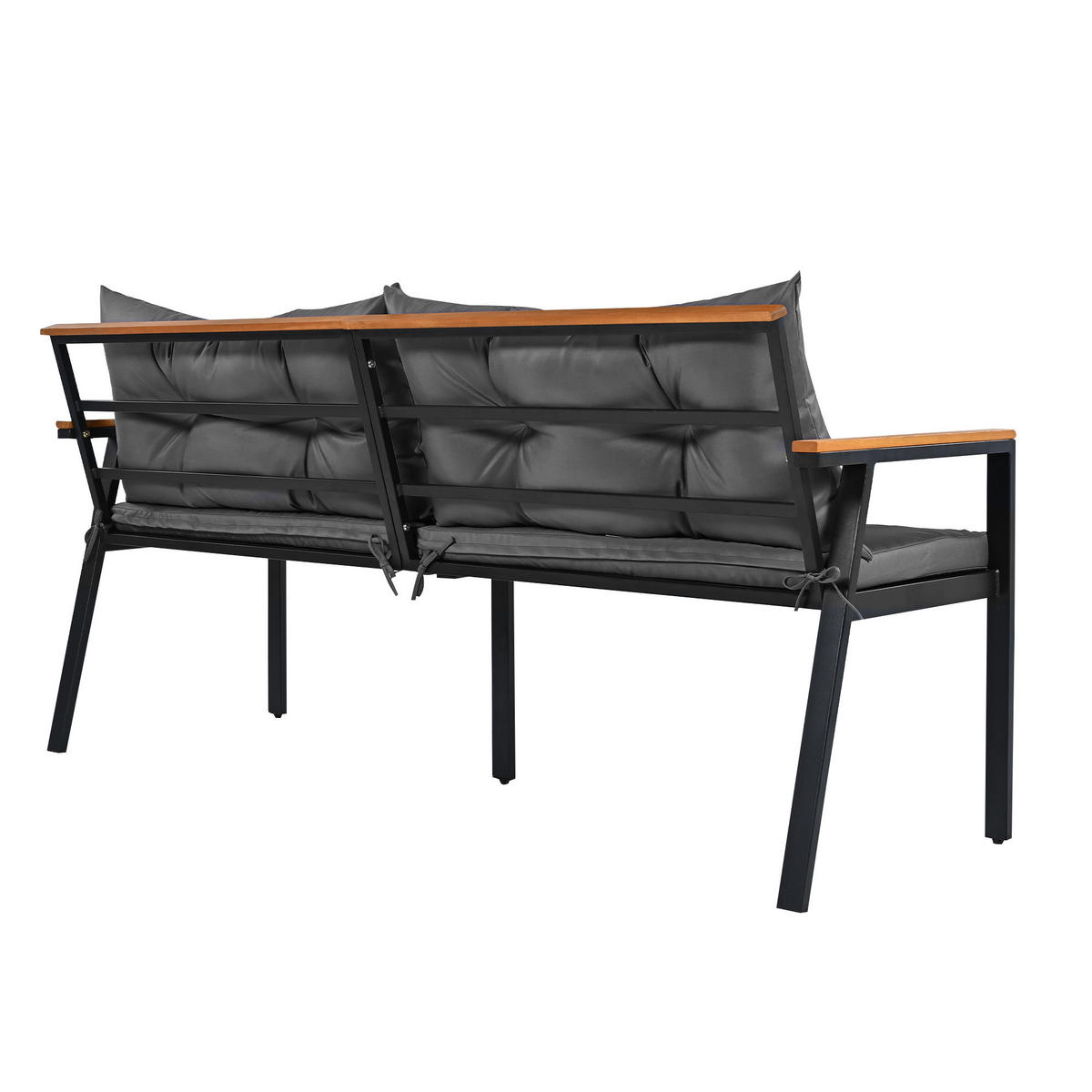 GARTEN-ESSGRUPPE 110/84/75 cm Schwarz/Grau/Natur aus Akazienholz, Stoff und Metall mit Servierwagen - Schwarz, Metall - OKWISH