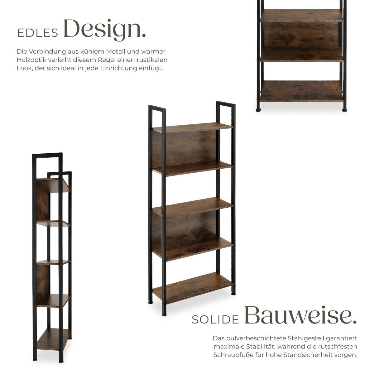REGAL Westport,inklusive Kippschutz, 62 x 24 x 165,5 cm,Industrial Holz dunkel, rustikal - Rostfarben, Holzwerkstoff (24/165.5/62cm) - tectake
