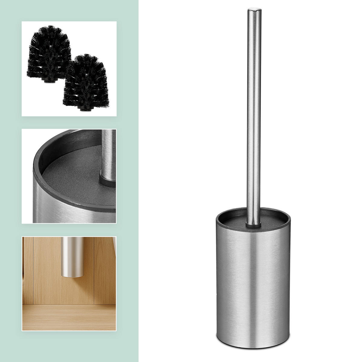 TOALETNA ščetka - srebrne barve, kovina/umetna masa (9/40.5/10cm) - Relaxdays