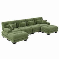 SOFA modular Chenille Green mit beweglichen Ottomans - Grün, Kunststoff (145/81/406cm) - Meubliv