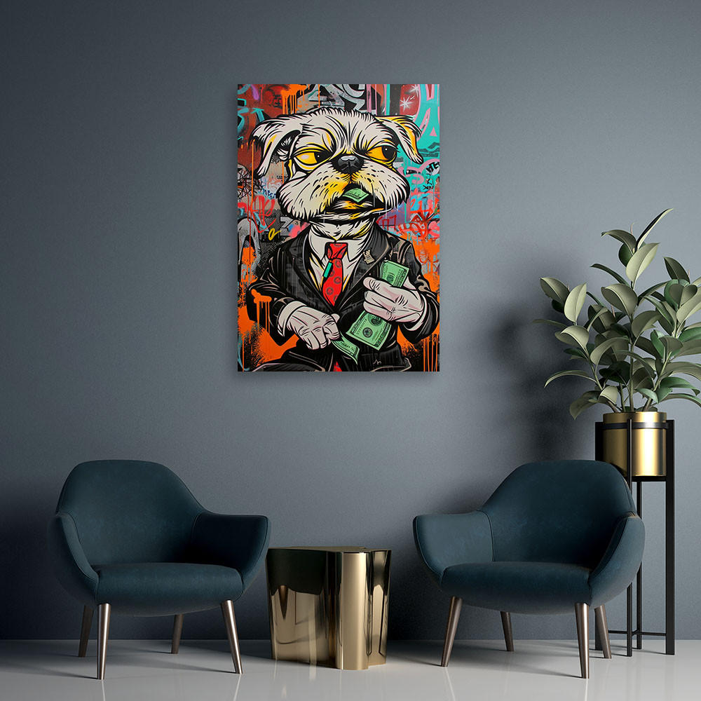 LEINWANDBILD Hund Dollar Pop Art 70x100cm - Multicolor, Textil (70/100cm) - Feeby