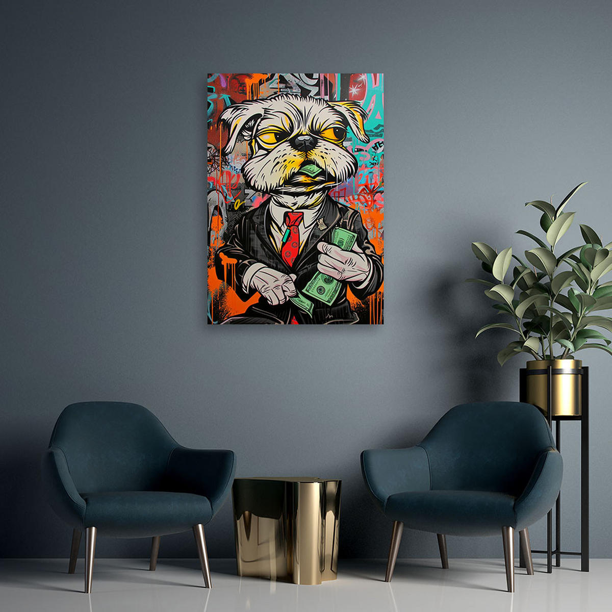 LEINWANDBILD Hund Dollar Pop Art 60x90cm - Multicolor, Textil (60/90cm) - Feeby