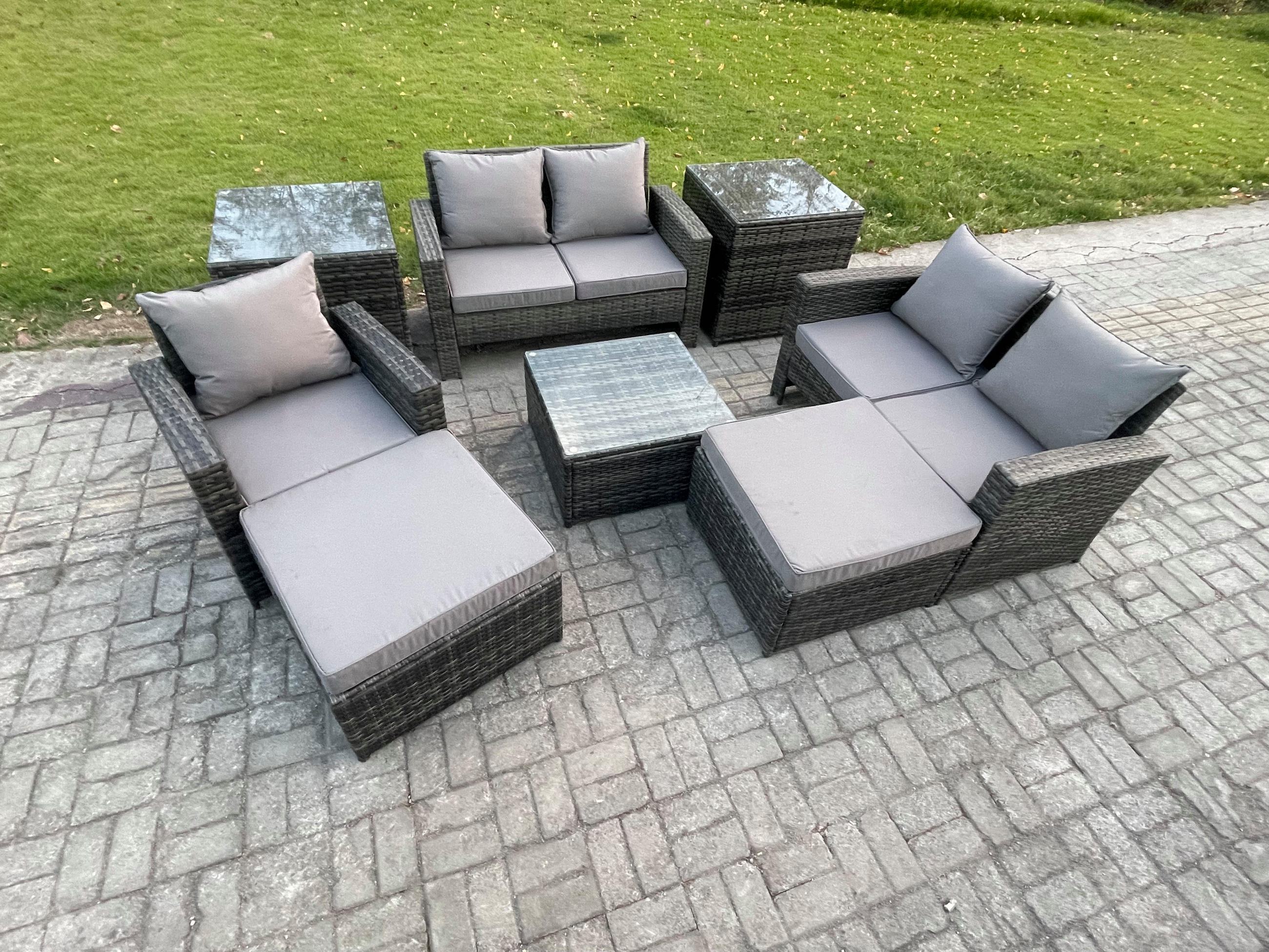 GARTENSET Polyrattan Dunkelgrau 7-Sitzer - Dunkelgrau, Metall - Fimous