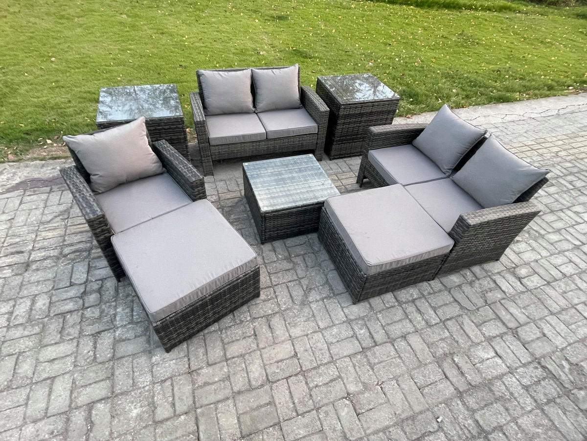 GARTENSET Polyrattan Dunkelgrau 7-Sitzer - Dunkelgrau, Metall - Fimous