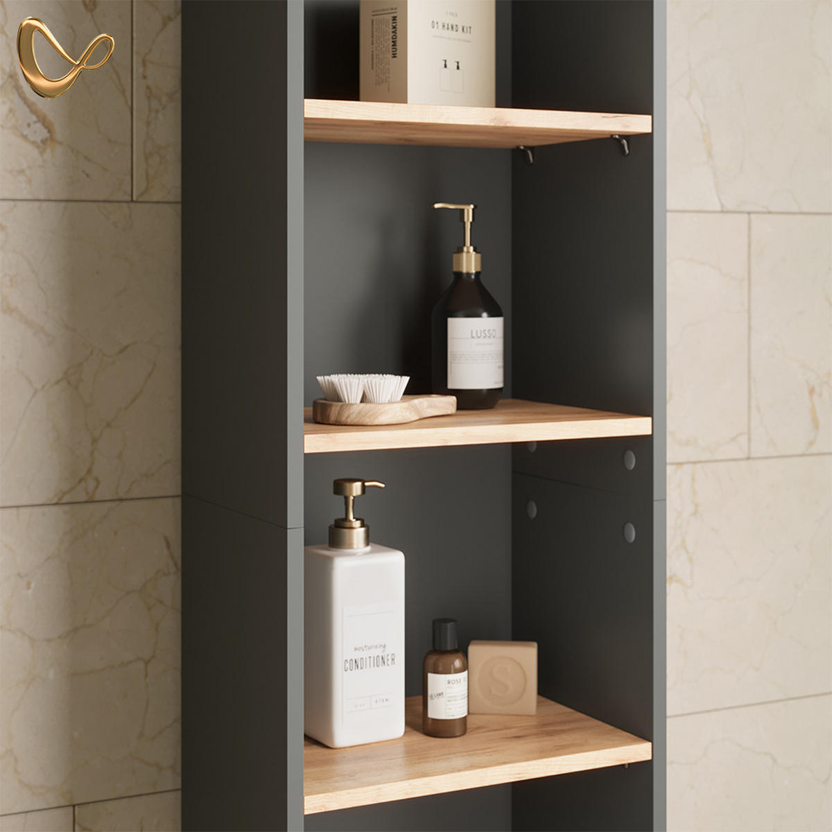 BADSCHRANK Paolina Anthrazit/Goldkraft Eiche 40.2 x 188.6 cm - Anthrazit/Eiche Wotan, Holzwerkstoff (40.2/188.6/27.3cm) - Livinity®