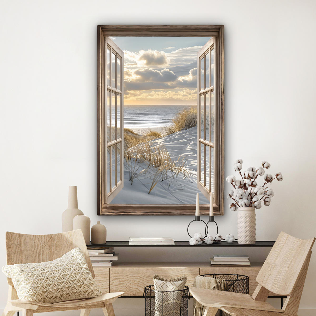 LEINWANDBILD Ausblick - Strand - Dünen - Meer - Natur 90x140 cm - Sandfarben, Textil (90/140cm) - MuchoWow