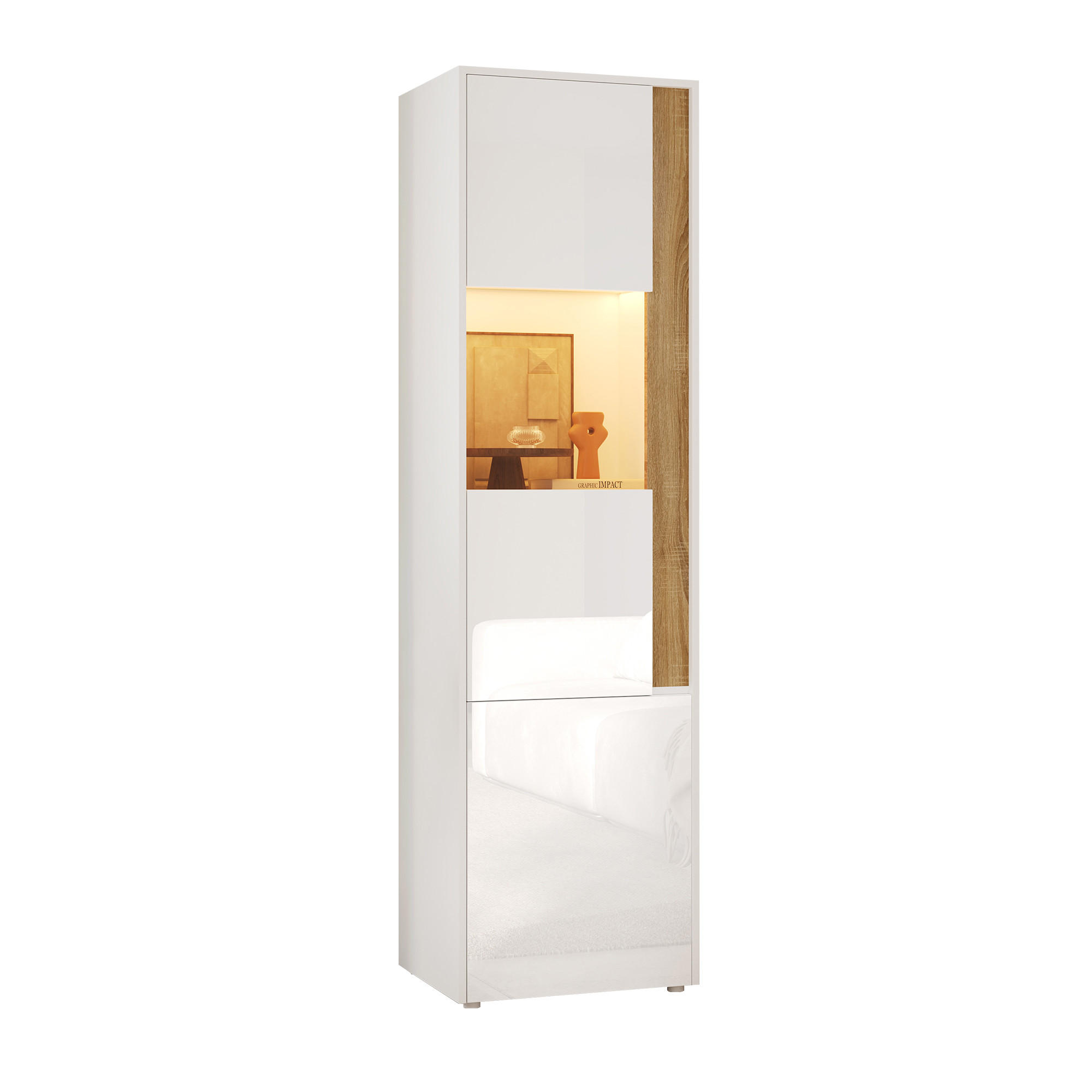 VITRINE mit LED-Beleuchtung 50x40x179 cm Weiß Natur 2-türig - Weiß, Holzwerkstoff (40/179/50cm) - Beauniv