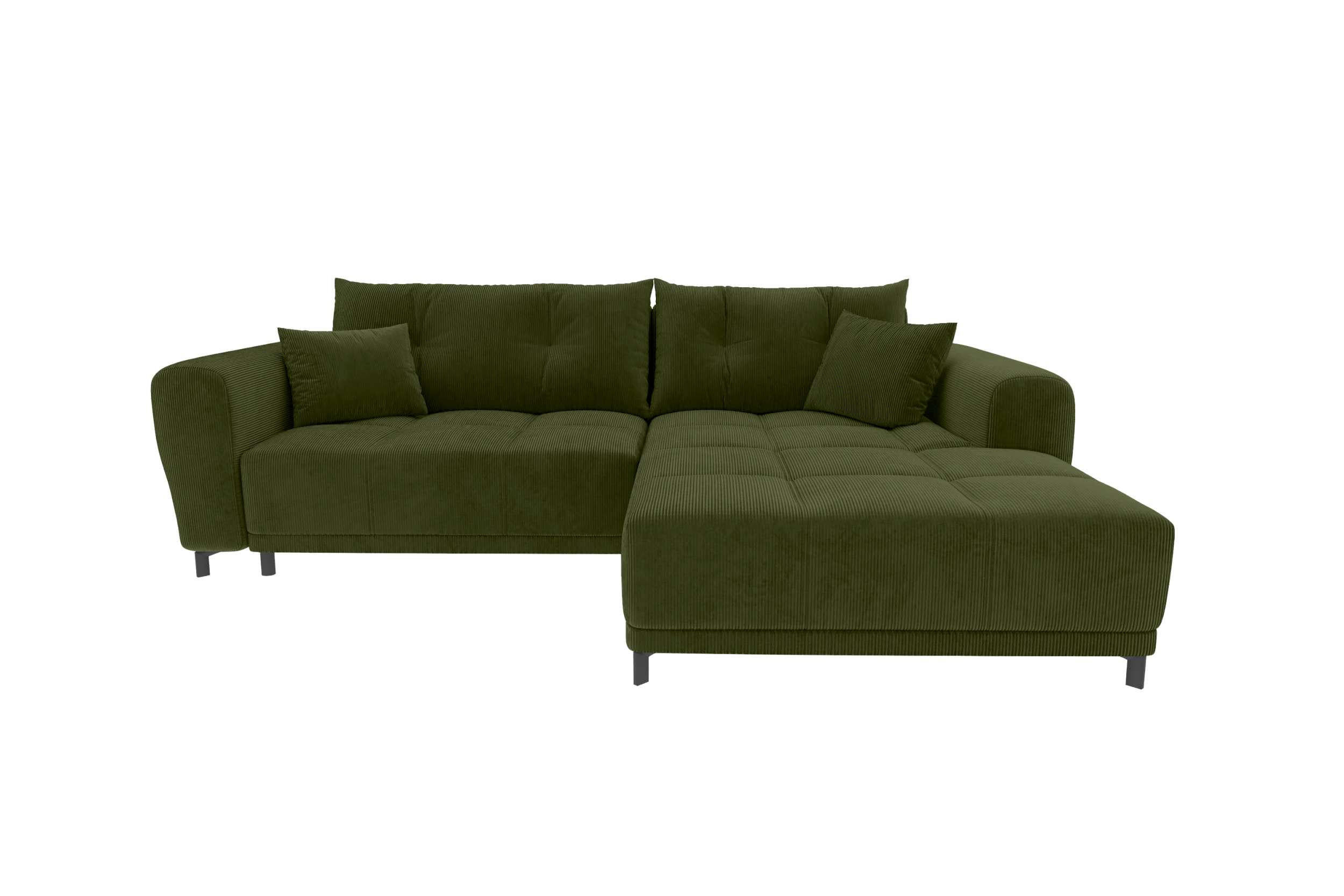 ECKSOFA Massimo Cordstoff Olivgrün inkl. Schlaffunktion Rechts - Schwarz/Olivgrün, Textil/Metall (246/177cm) - 99rooms