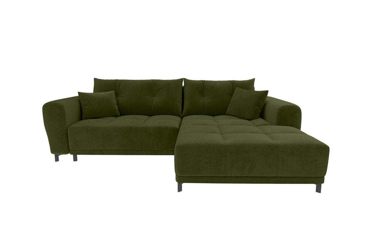 ECKSOFA Massimo Cordstoff Olivgrün inkl. Schlaffunktion Rechts - Schwarz/Olivgrün, Textil/Metall (246/177cm) - 99rooms