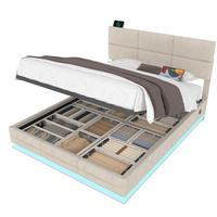 POLSTERBETT 140/200 cm aus Samt mit LED-Beleuchtung, USB-Anschlüssen und Stauraum Beige - Beige, Textil (140/200cm) - Modenvie