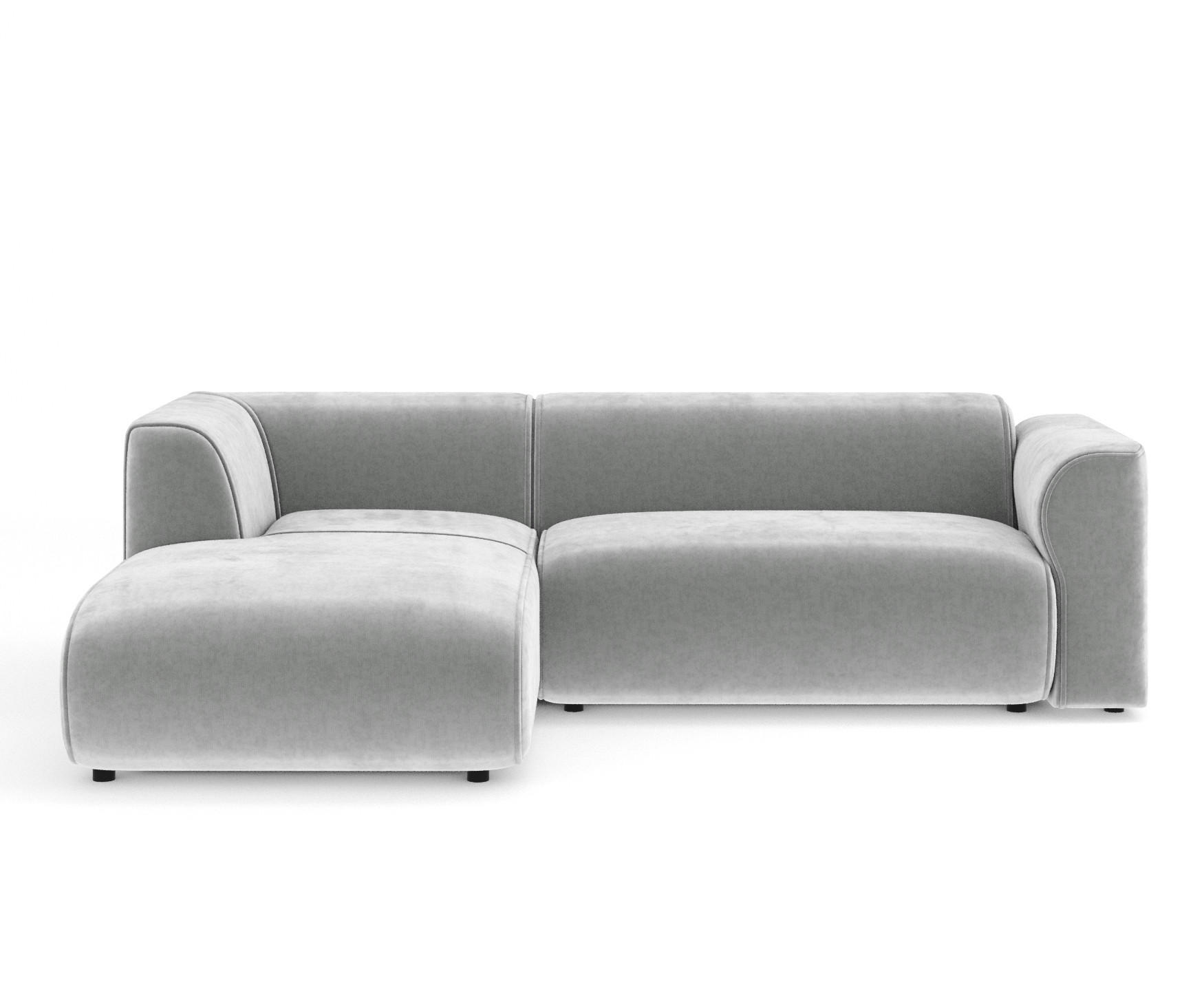 ECKSOFA Melani Hellgrau Samtstoff - Hellgrau/Schwarz, Holz/Holzwerkstoff (253/153cm) - Maison de Reve