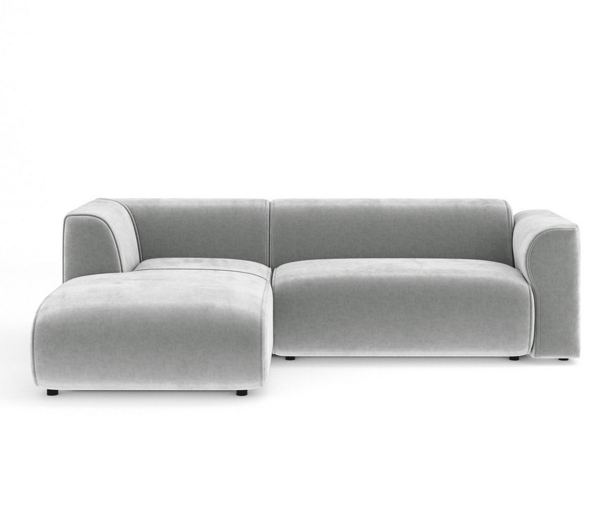 ECKSOFA Melani Hellgrau Samtstoff - Hellgrau/Schwarz, Holz/Holzwerkstoff (253/153cm) - Maison de Reve