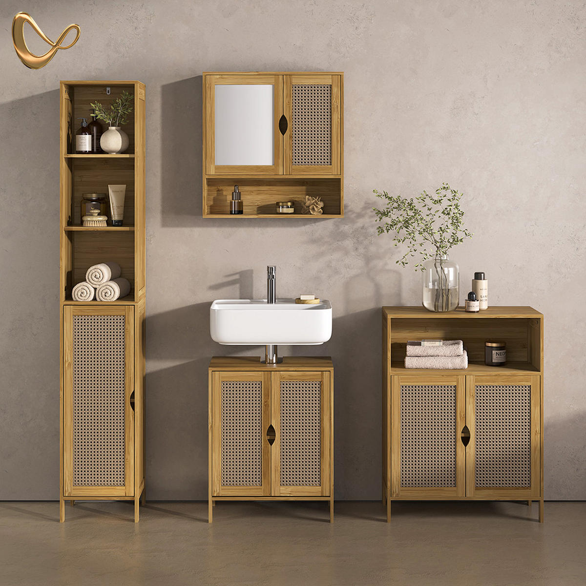 KOPALNIŠKA OMARICA Mincio, Bambus, 30 x 170 cm z 1 vrati - naravne barve, leseni material (30/170/29cm) - Livinity®