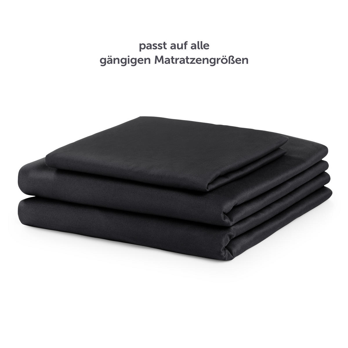 BETTLAKEN 3er Set - Spannbettlaken 90x190x30cm 1X Kissenbezug 50x80cm - Schwarz - Schwarz, Textil (90/190cm)