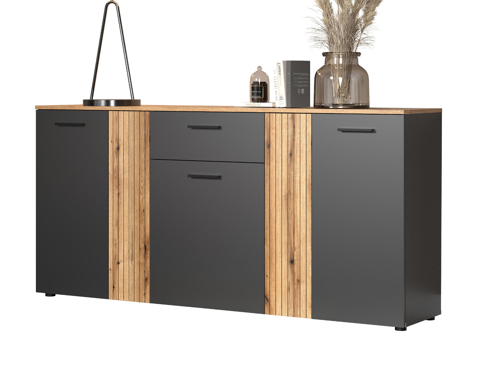 Top.Furn Sideboard Eiche, Grau, Anthrazit 181x86x38 cm