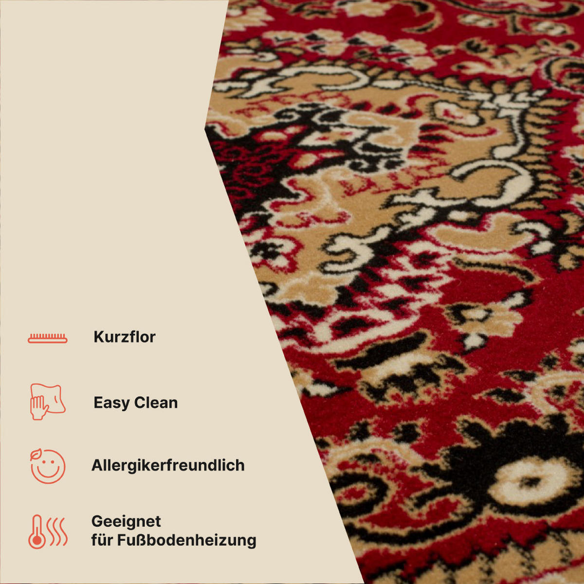 TEPPICH ATLAS Beige Rot 200/200 cm - Rot, Textil (200/200cm) - Tapiso