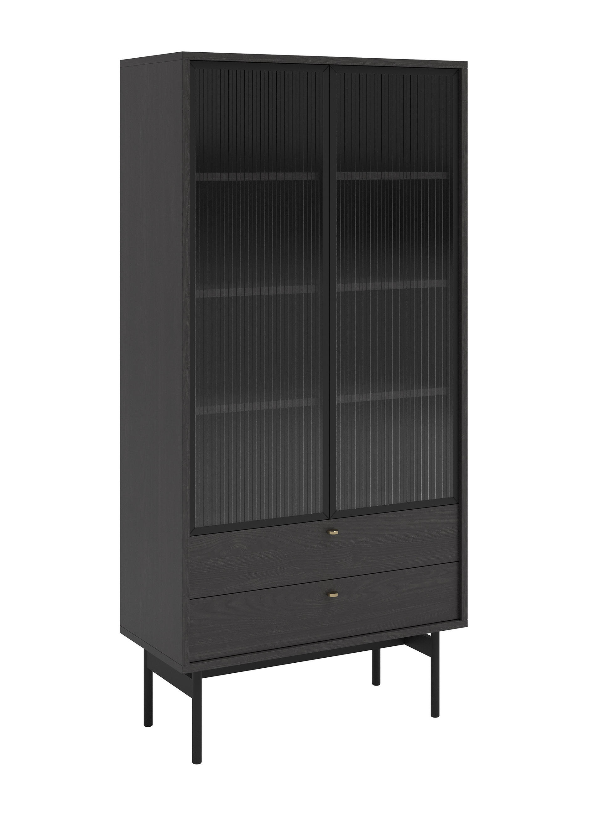 VITRINE Olar mit Holzoptik Esche Portland Schwarz 85 cm - Goldfarben/Schwarz, Holzwerkstoff/Metall (85/179/41cm) - Selsey