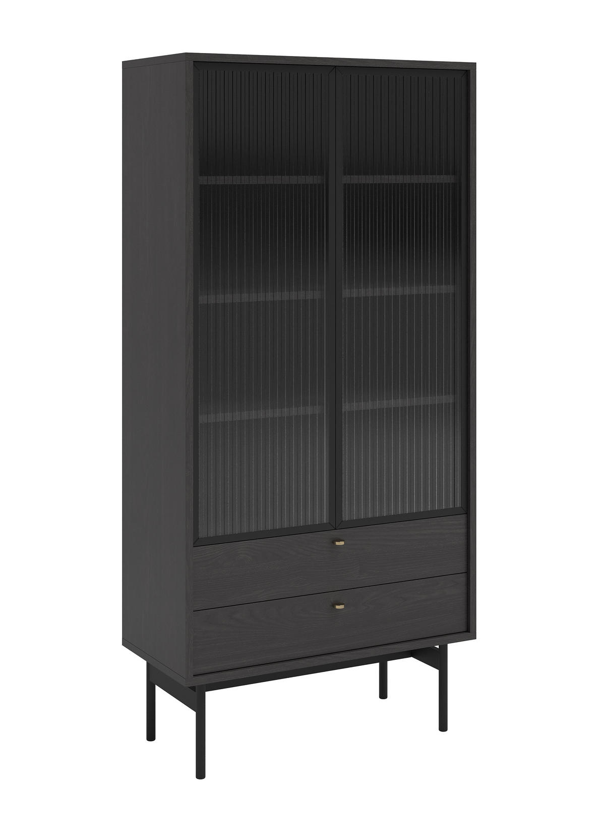 VITRINE Olar mit Holzoptik Esche Portland Schwarz 85 cm - Goldfarben/Schwarz, Holzwerkstoff/Metall (85/179/41cm) - Selsey